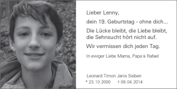 Traueranzeige von Leonard Timon Janis Sieben von vrm-trauer