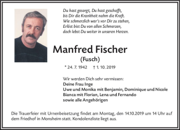 Traueranzeige von Manfred Fischer von vrm-trauer