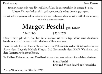 Traueranzeige von Margot Peschl von vrm-trauer