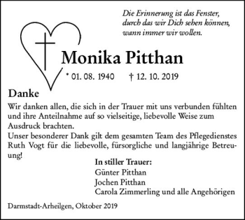 Traueranzeige von Monika Pitthan von vrm-trauer