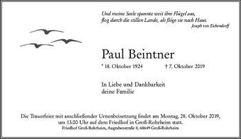 Traueranzeige von Paul Beintner von vrm-trauer