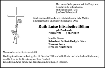 Traueranzeige von Ruth Luise Elisabethe Böhm von vrm-trauer