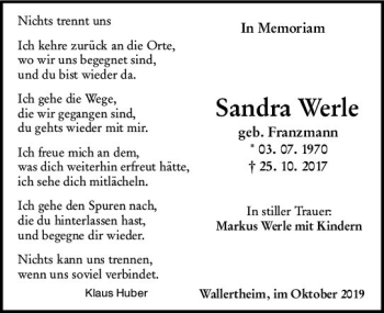 Traueranzeige von Sandra Werle von vrm-trauer