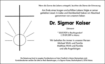 Traueranzeige von Sigmar Kaiser von vrm-trauer
