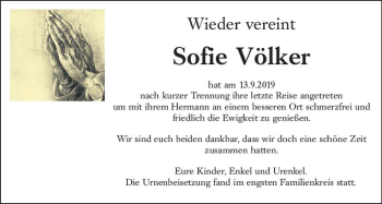 Traueranzeige von Sofie Völker von vrm-trauer