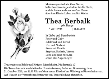 Traueranzeige von Thea Berbalk von vrm-trauer
