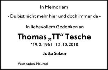 Traueranzeige von Thomas Tesche von vrm-trauer