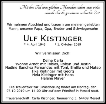Traueranzeige von Ulf Kistinger von vrm-trauer