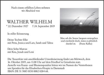 Traueranzeige von Walther Wilhelm von vrm-trauer