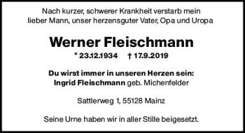Traueranzeige von Werner Fleischmann von vrm-trauer