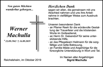 Traueranzeige von Werner Machulla von vrm-trauer