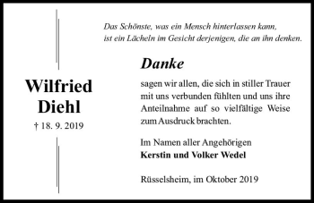 Traueranzeige von Wilfried Diehl von vrm-trauer