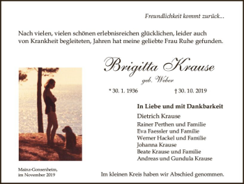 Traueranzeige von Brigitta Krause von vrm-trauer