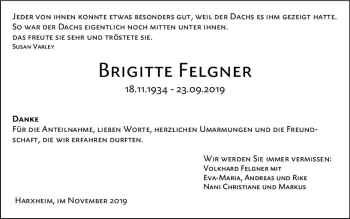 Traueranzeige von Brigitte Felgner von vrm-trauer