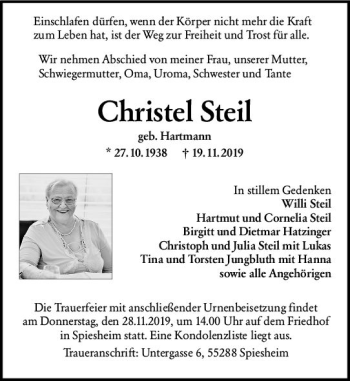 Traueranzeige von Christel Steil von vrm-trauer