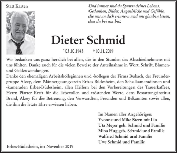 Traueranzeige von Dieter Schmid von vrm-trauer Traueranzeige von Dieter Schmid von vrm-trauer