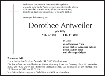 Traueranzeige von Dorothee Antweiler von vrm-trauer