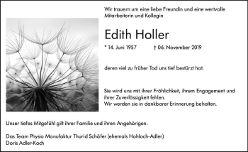 Traueranzeige von Edith Holler von vrm-trauer