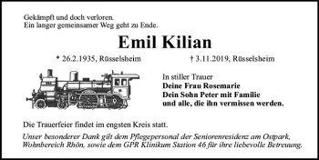 Traueranzeige von Emil Kilian von vrm-trauer