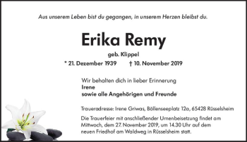 Traueranzeige von Erika Remy von vrm-trauer Traueranzeige von Erika Remy von vrm-trauer