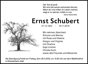 Traueranzeige von Ernst Schubert von vrm-trauer