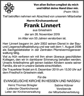 Traueranzeige von Frank Linnert von vrm-trauer