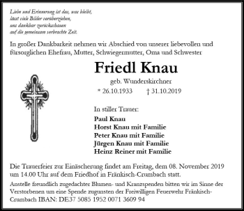 Traueranzeige von Friedl Knau von vrm-trauer Traueranzeige von Friedl Knau von vrm-trauer