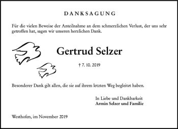 Traueranzeige von Gertrud Selzer von vrm-trauer