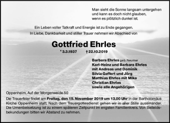 Traueranzeige von Gottfried Ehrles von vrm-trauer