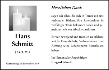 Traueranzeige von Hans Schmitt von vrm-trauer
