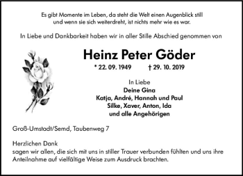 Traueranzeige von Heinz Peter Göder von vrm-trauer Traueranzeige von Heinz Peter Göder von vrm-trauer