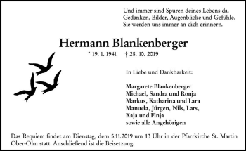 Traueranzeige von Hermann Blankenberger von vrm-trauer Traueranzeige von Hermann Blankenberger von vrm-trauer
