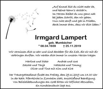 Traueranzeige von Irmgard Lampert von vrm-trauer