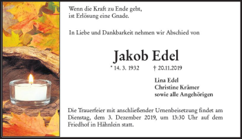Traueranzeige von Jakob Edel von vrm-trauer