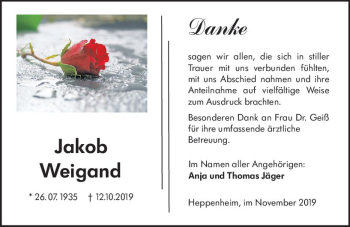 Traueranzeige von Jakob Weigand von vrm-trauer