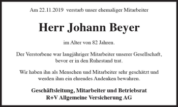 Traueranzeige von Johann Beyer von vrm-trauer
