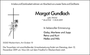 Traueranzeige von Margot Gundlach von vrm-trauer Traueranzeige von Margot Gundlach von vrm-trauer