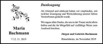 Traueranzeige von Maria Bachmann von vrm-trauer