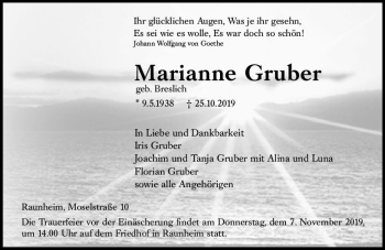 Traueranzeige von Marianne Gruber von vrm-trauer Traueranzeige von Marianne Gruber von vrm-trauer