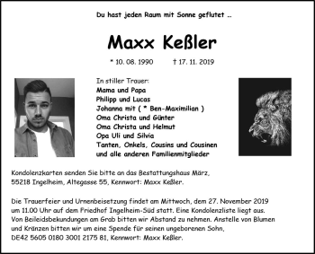 Traueranzeige von Maxx Keßler von vrm-trauer