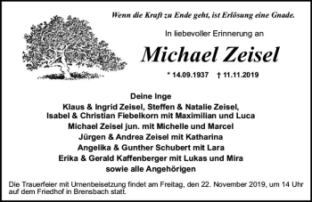 Traueranzeige von Michael Zeisel von vrm-trauer Traueranzeige von Michael Zeisel von vrm-trauer