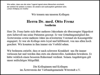Traueranzeige von Otto Frenz von vrm-trauer