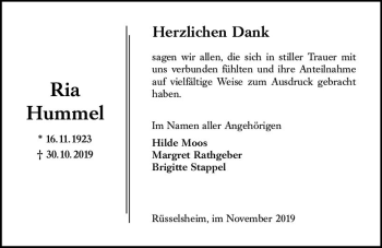 Traueranzeige von Ria Hummel von vrm-trauer