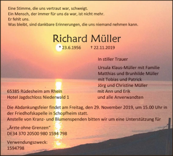 Traueranzeige von Richard Müller von vrm-trauer