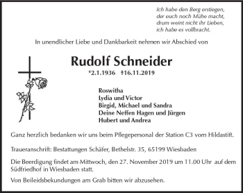 Traueranzeige von Rudolf Schneider von vrm-trauer