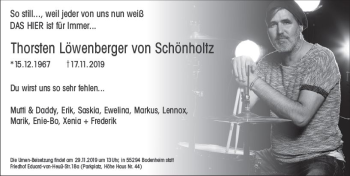 Traueranzeige von Thorsten Löwenberger von Schönholtz von vrm-trauer