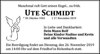 Traueranzeige von Ute Schmidt von vrm-trauer