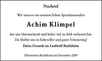 Traueranzeige von Achim Klimpel von vrm-trauer Traueranzeige von Achim Klimpel von vrm-trauer