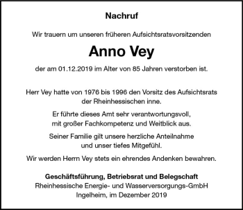 Traueranzeige von Anno Vey von vrm-trauer