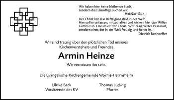 Traueranzeige von Armin Heinze von vrm-trauer